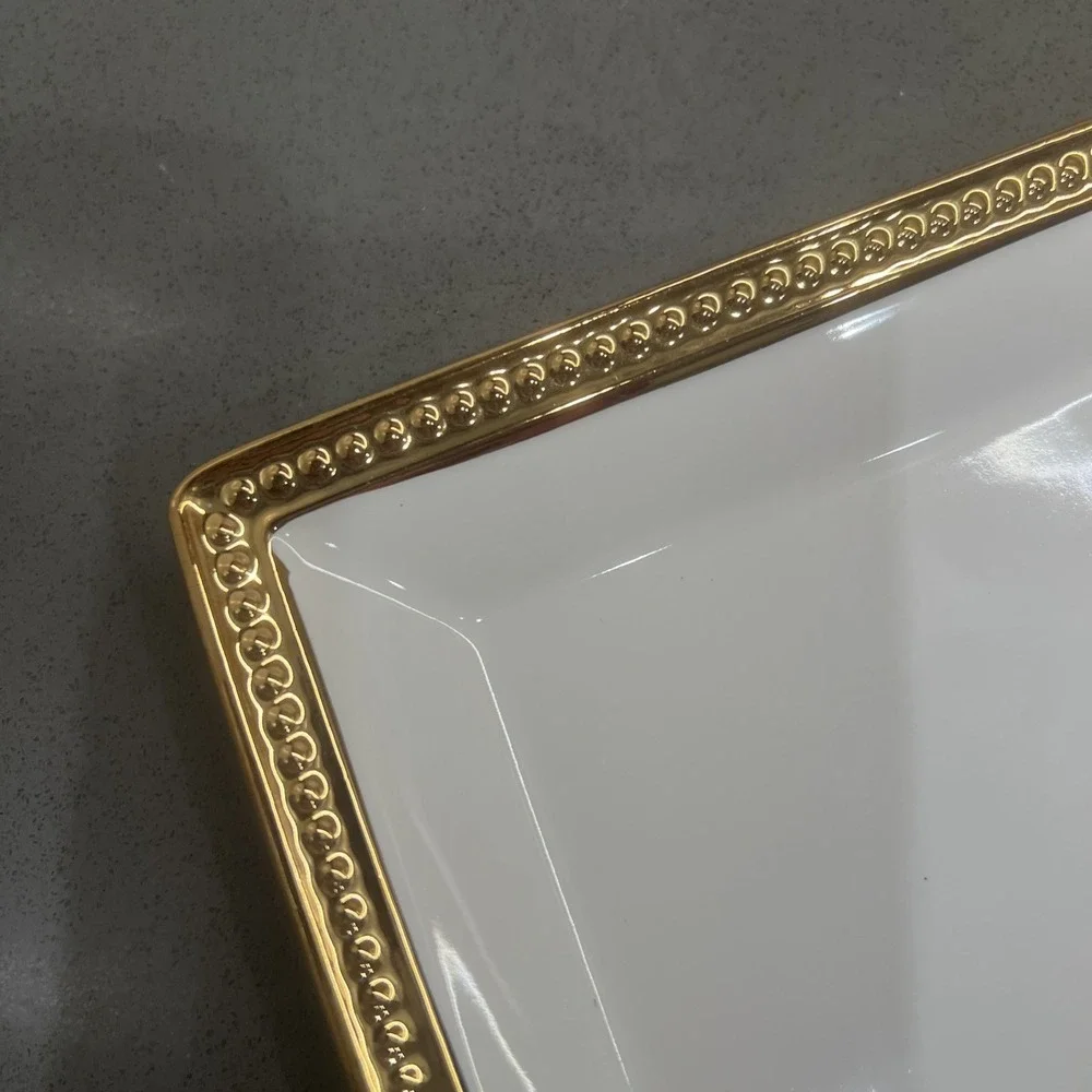 NEW ROSETTA set a four Square tidbit plates white with gold trim